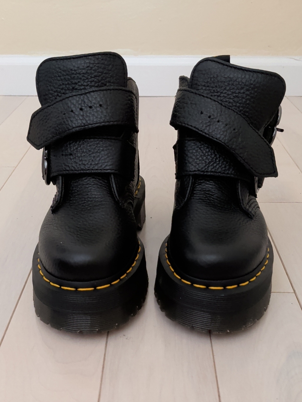 Dr. Martens Heart Leather Platform Boots In Milled Nappa